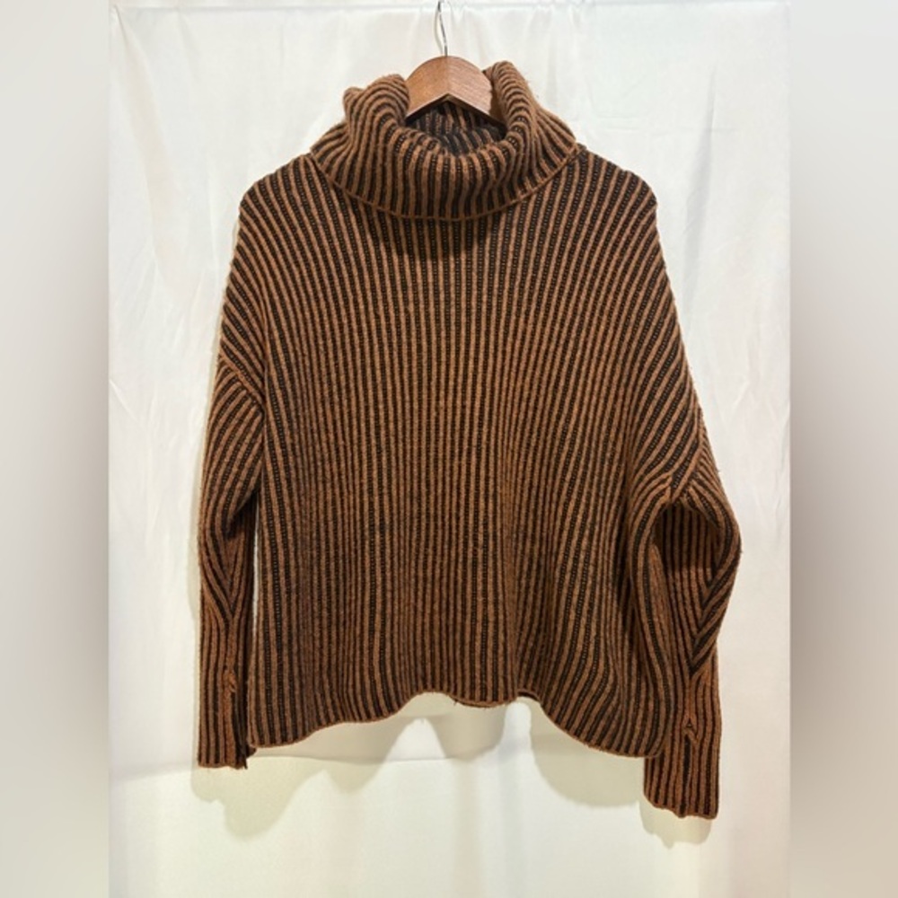 Zara Sweater Womens S Brown & Black‎ Knit Pullover Oversized Striped Long Sleeve